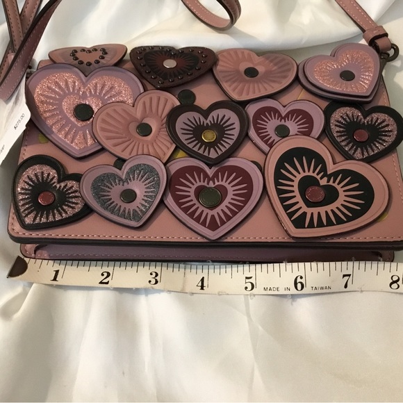 NWT Coach Dusty Rose Heart Fold-over Crossbody Clutch & RARE Matching Wallet Set - Picture 10 of 16